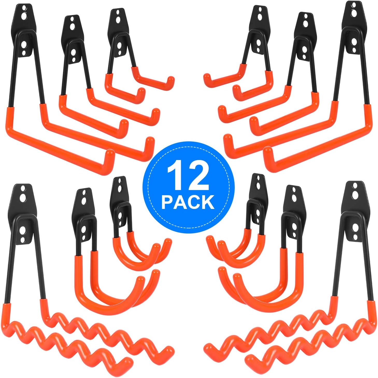 SIMNIAM Garage Hooks, 12Pack Heavy Duty Garage Storage Hooks&Hangers, Utility Wall Mount Garage Hooks with Non-Slip Coating, Perfect Storage Hooks for Ladders, Bike, Hoses, Garden Tools, Bulky Item
