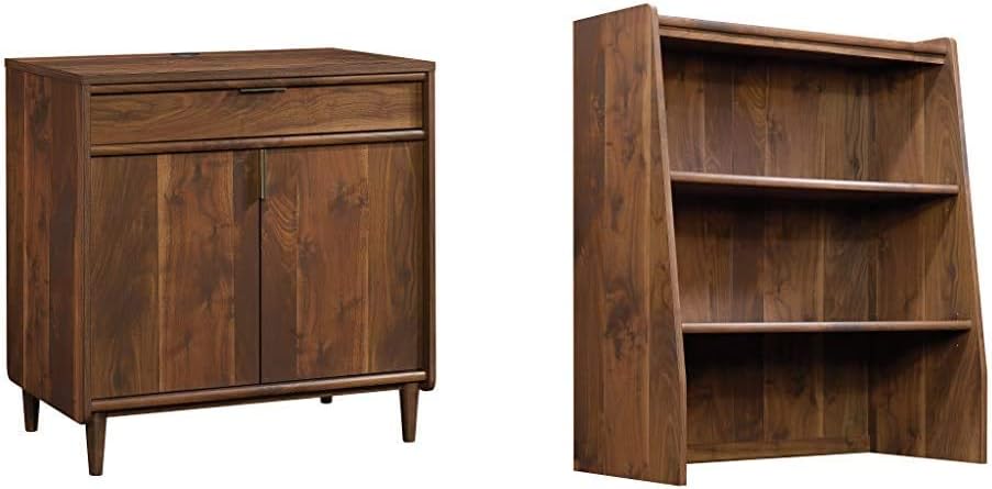 Sauder Clifford Place Library Base, Grand Walnut Finish & Clifford Place Library Hutch, Grand Walnut Finish
