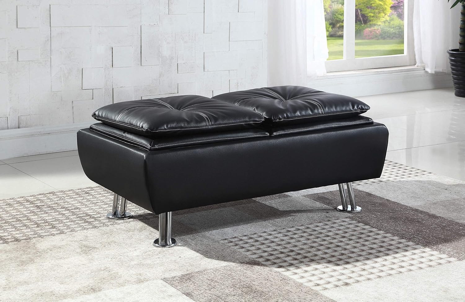 Coaster Home Furnishings Rafael Faux Leather Storage Ottoman with Reversible Tray Tops Black,