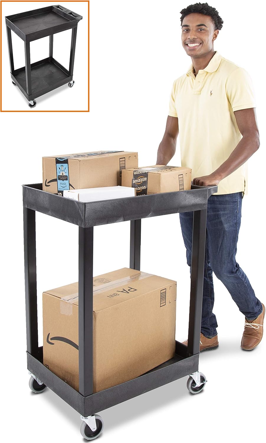 Tubstr Compact 3 Shelf Utility Cart | Heavy Duty Service Cart Supports up to 300 lbs! | Tub Cart with Deep Shelves | Great for Warehouse, Garage, Cleaning & More (3 Shelf/Gray / 24 x 18)