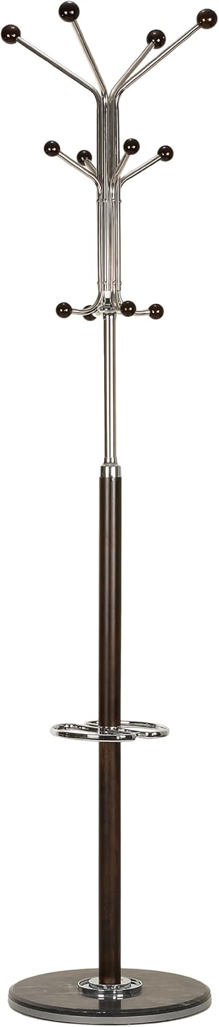 Cortesi Home Walnut Wood Centi Coat Rack with Black Marble Base