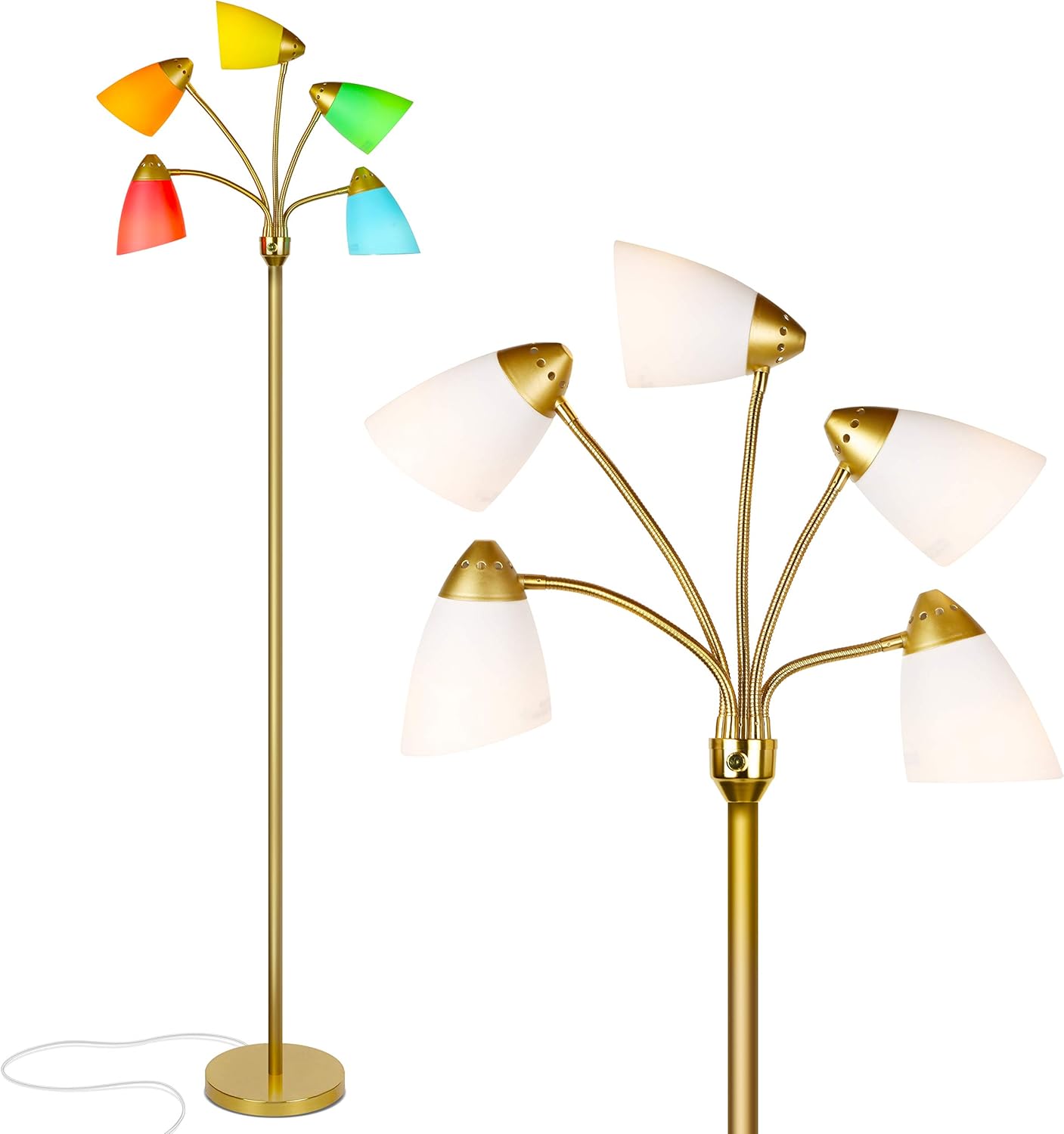 Brightech Medusa LED Floor Lamp - Multi Head Adjustable Tall Pole Standing Reading Lamp for Living Room, Bedroom, Kids Room - Includes 5 LED Bulbs and 5 White & Colored Interchangeable Shades &ndash; Black