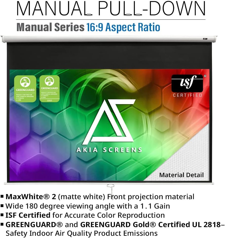 Akia Screens 100 inch Projector Screen Pull Down Manual B 16:9 8K 4K HD 3D Ceiling Wall Mount White Portable Projection Screen Retractable Auto Locking for Indoor Movie Home Theater Office AK-M100H1 Pack of 2