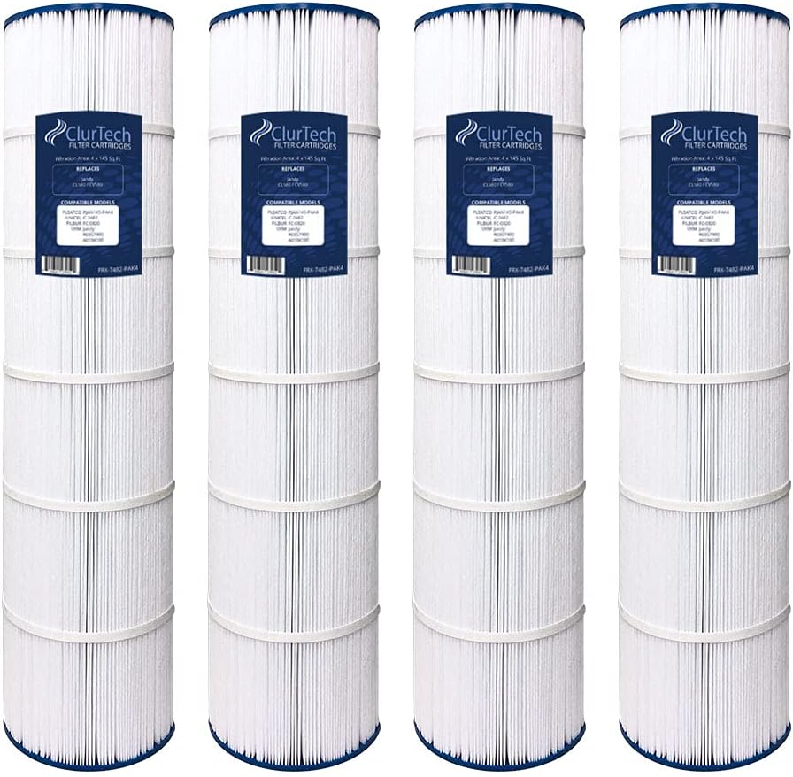 ClurTech FRX-7482-PAK4 4 Pack Jandy CL580 CV580 PJAN145-PAK4 C-7482 FC-0820 R0357900 A0104100 Replacement Pool or Spa Filter Cartridge, White