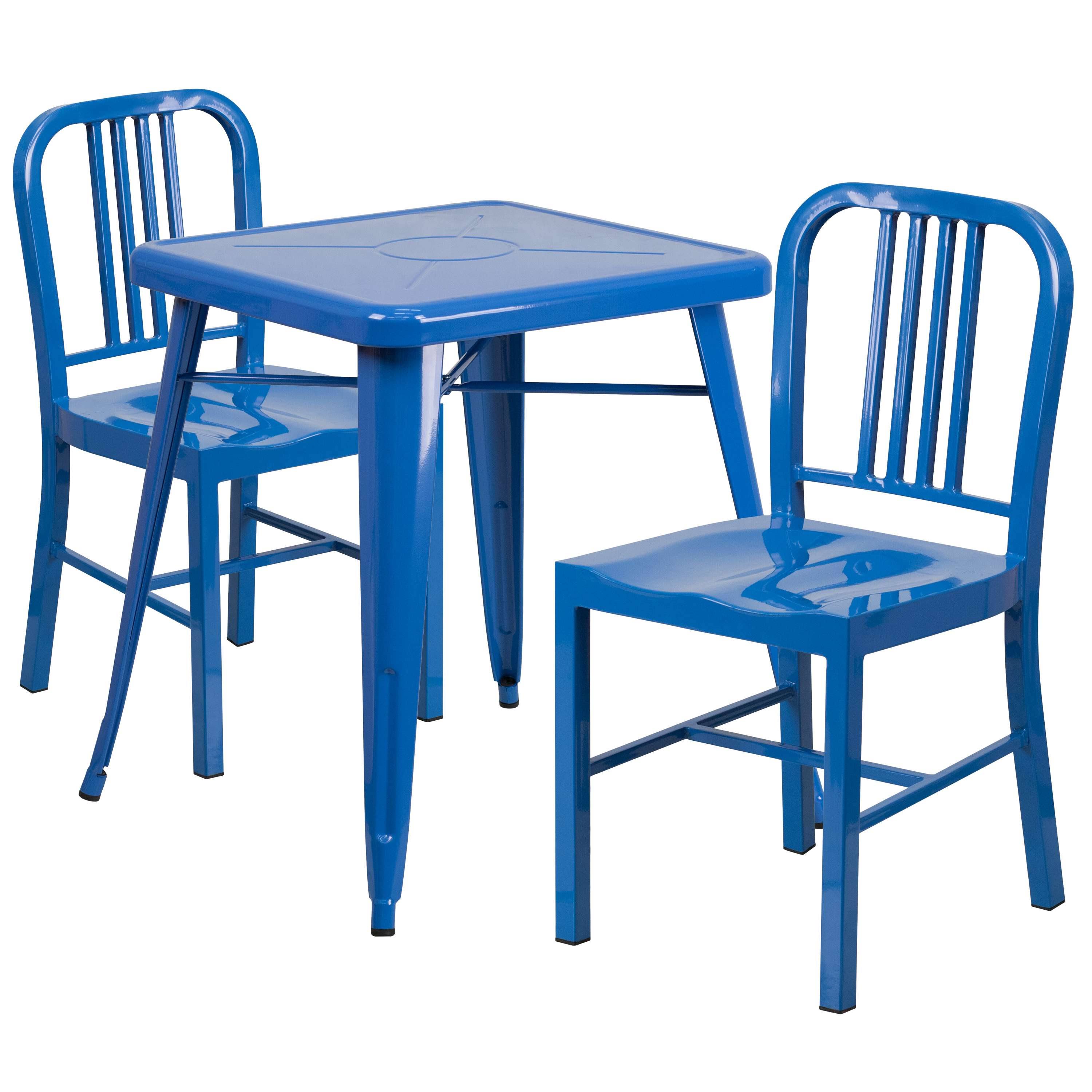 Flash Furniture Blue Metal Indoor-Outdoor Table Set with 2 Vertical Slat Back Chairs