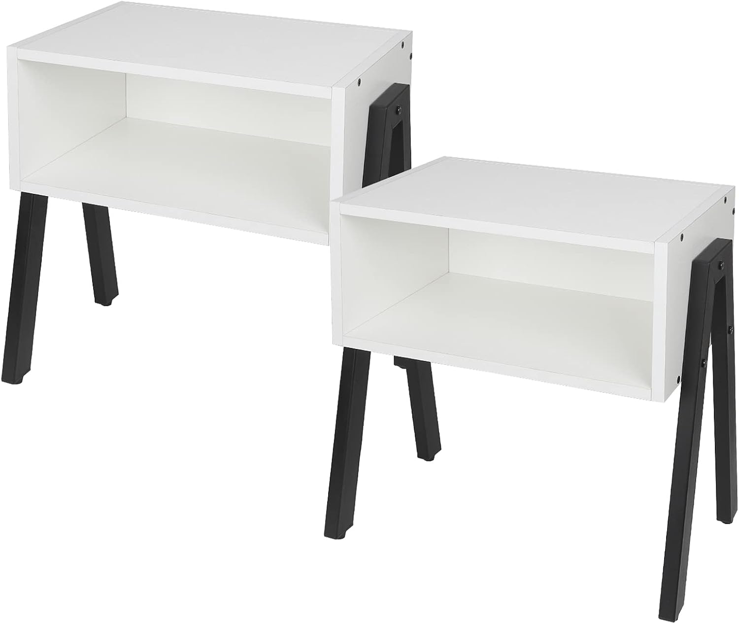 Nightstand, Set of 2 Stackable End Table, Side Table for Small Spaces, Industrial Accent Furniture, Metal Frame, Rustic Brown