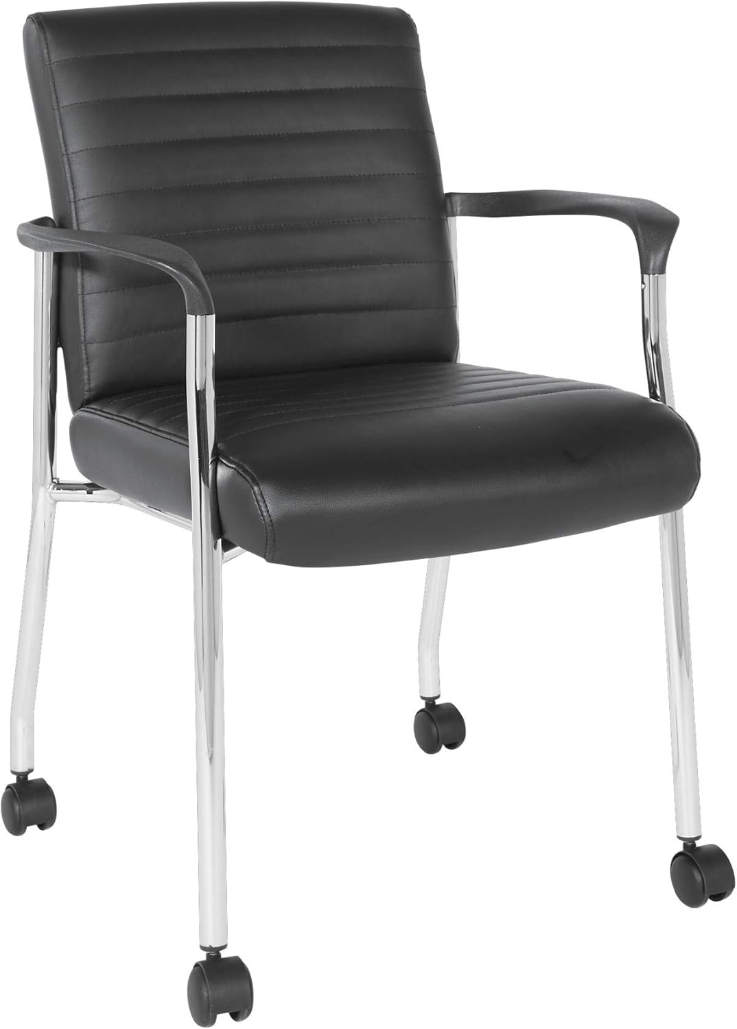 Office Star Faux Leather Guest Chair with Chrome Frame, Black