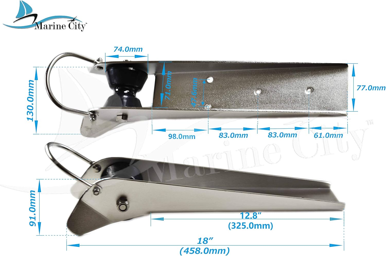 MARINE CITY Stainless Steel Electro Polished Anchor Roller (19 Inches x 3-1/2 Inches) Pack of 2