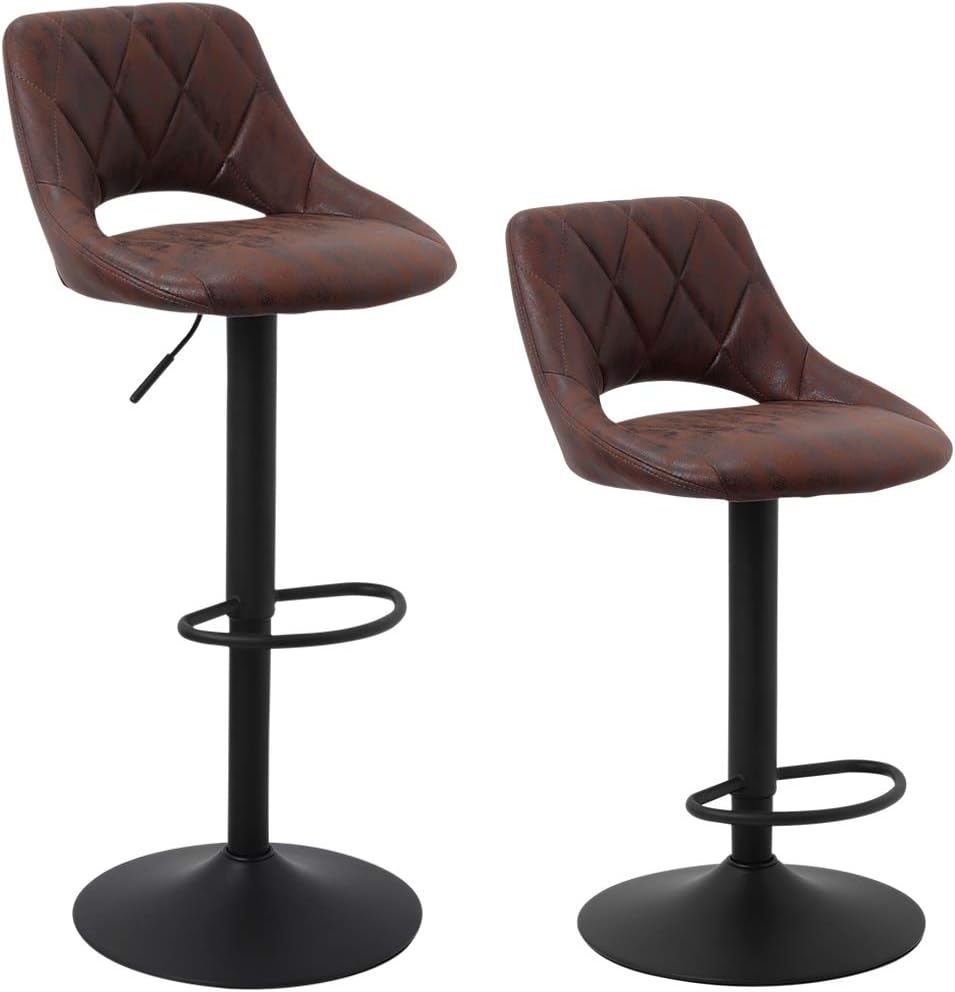 SUPERJARE Adjustable Bar Stools Set of 2, Swivel Barstool Chairs with Back, Pub Kitchen Counter Height, Retro Brown, Fabric