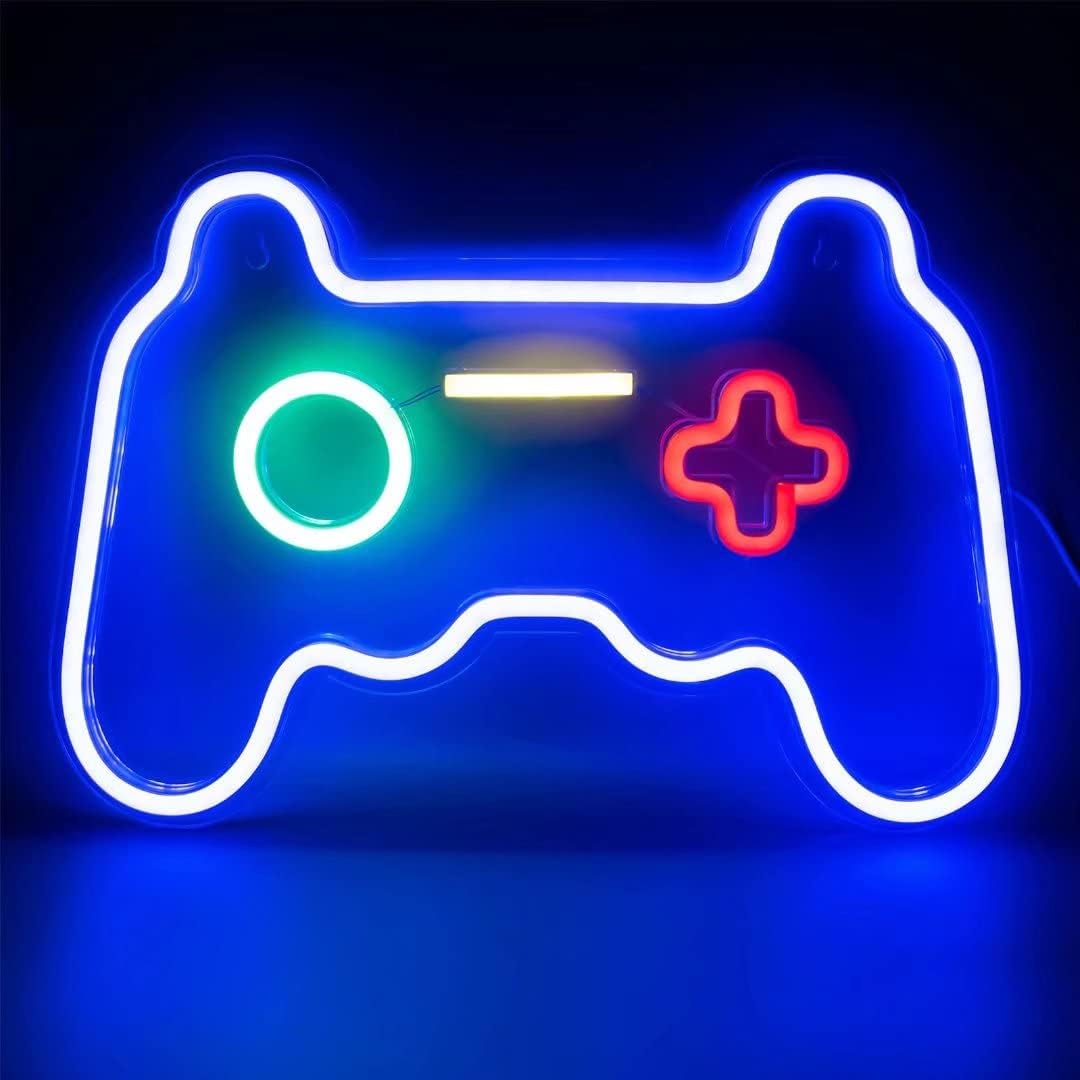 Neon Signs for Bedroom Wall Decor, Gaming Neon Lights for Game Room Decor, Game Controller USB Powered Switch LED Light Up Sign Cool Gamer Wall Decoration Gifts for Teen Boy Christmas gift, Man Cave Pack of 2