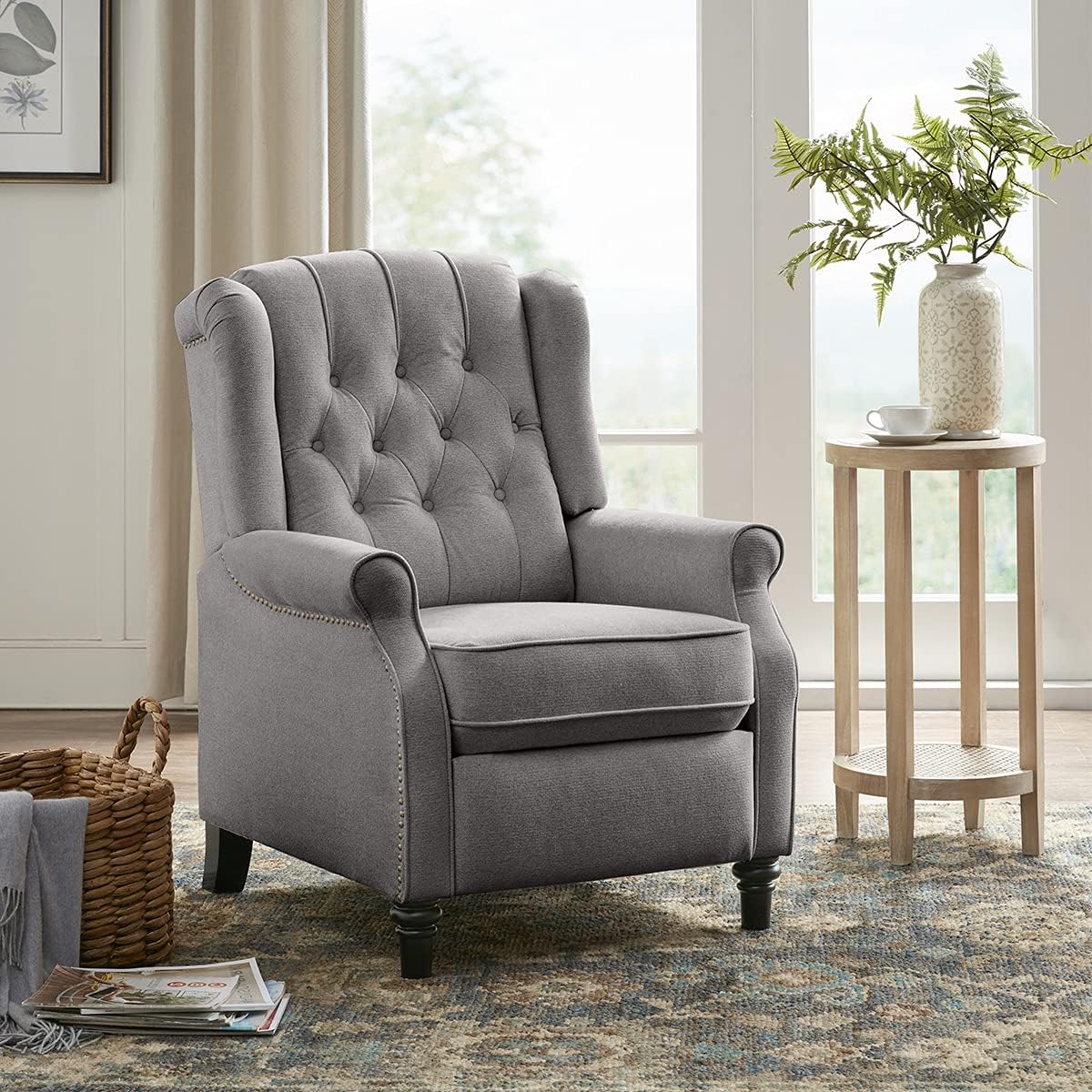 YANXUAN Pushback Recliner Chair, Tufted Armchair with Padded Seat, Backrest,Nailhead Trim, Light Grey
