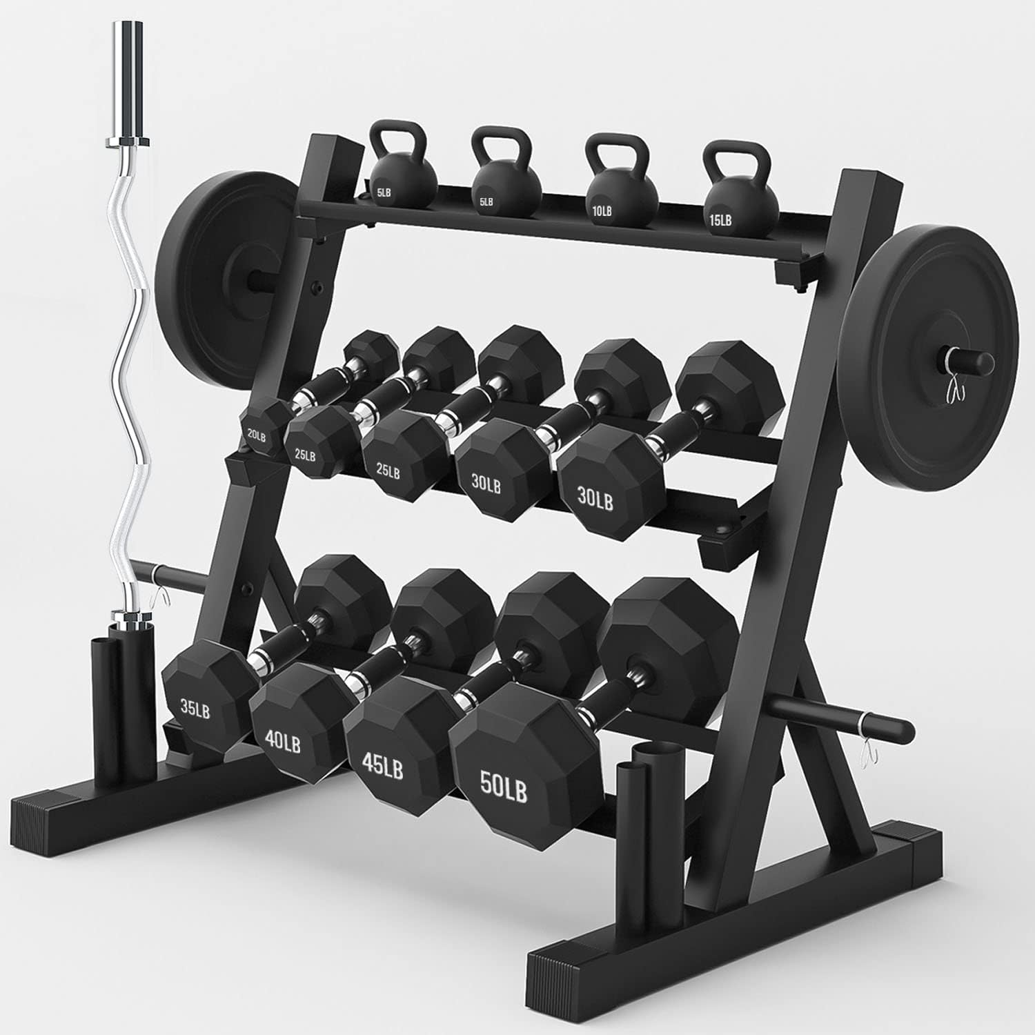 Elevens Dumbbell Rack Multifunctional Weight Rack 3-Tier Weight Stand for Home Gym Suitable for Storage of Dumbbell, Weight Plates, and Curl Bar