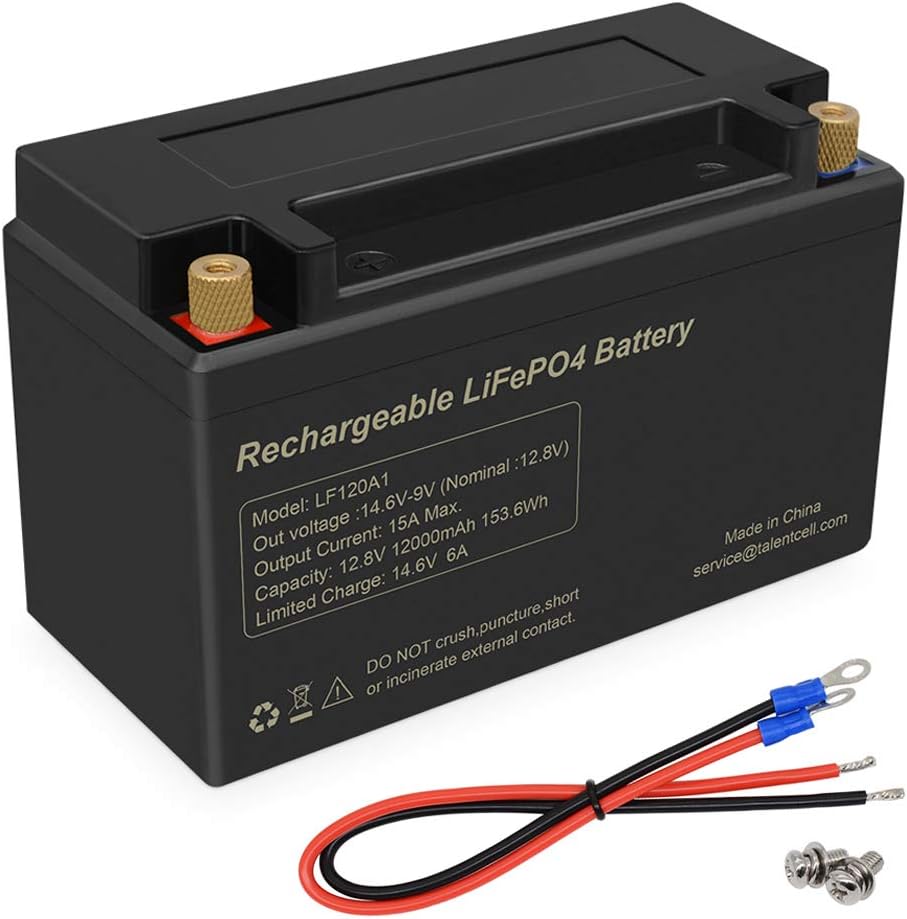 TalentCell LF120A1 Rechargeable 153.6Wh 12V 12Ah Lithium Iron Phosphate (LiFePO4) Battery Pack, 2000 Cycles