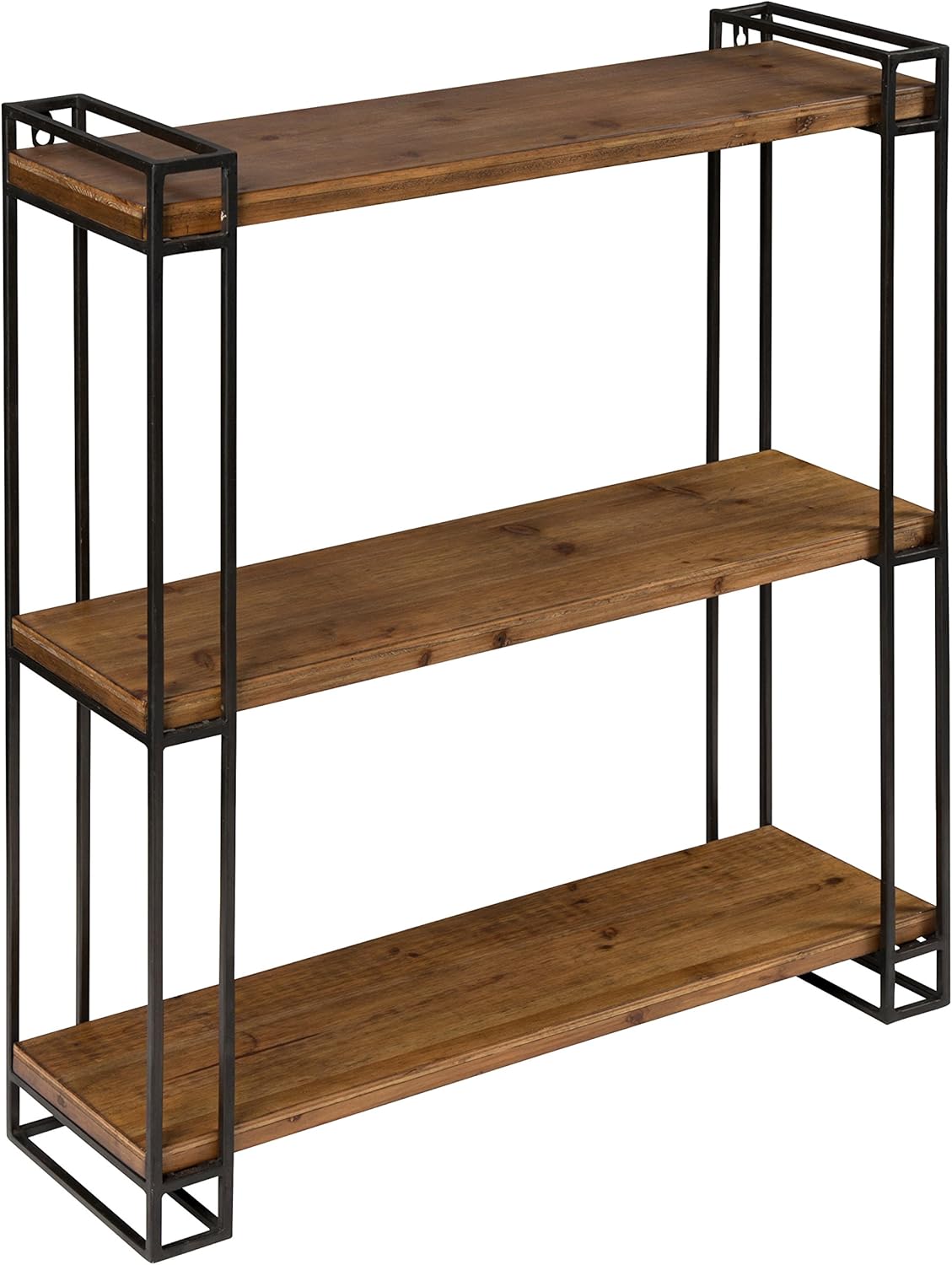 Kate and Laurel Lintz Modern Industrial Wood and Metal Floating Wall Shelves with Black Metal Frame, Rustic White
