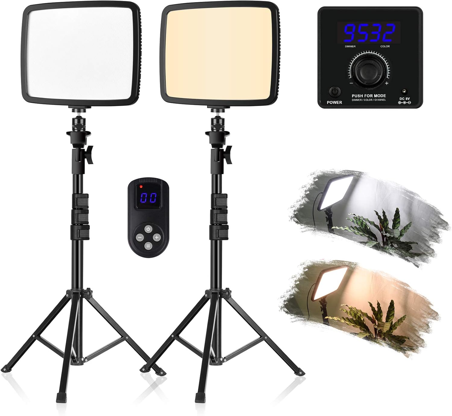 Emart LED Panel Lights for Photography Studio Video Lighting, 304 LED, 3200K-5600K, CRI 95+, Dimmable Bi-color Portable Light with LCD Display/stand, Ultra-thin for Portrait Youtube Shooting (2 Packs) Pack of 2