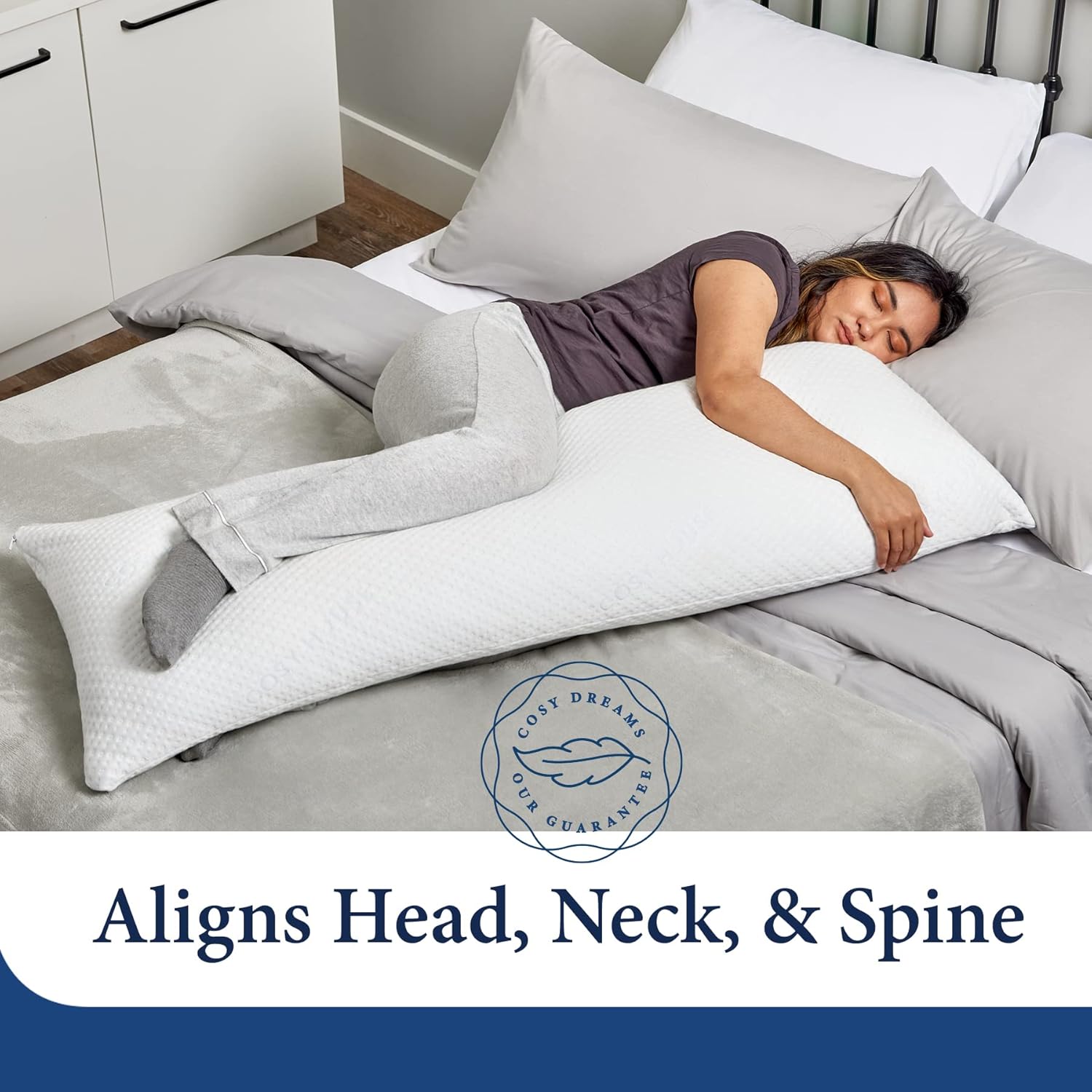 Cosy House Collection Luxury Bamboo Body Pillow for Side & Back Sleepers - Bamboo Viscose Removable Cover with Polyester Filling -Supportive, Soft, Fluffy, & Quality Long Pillow - Measures 54&rdquo; x 20&rdquo;