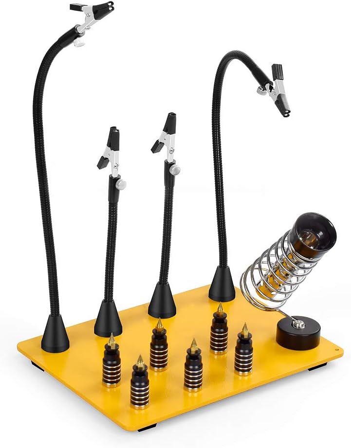 Helping Hands Soldering, NEWACALOX Third Hand Soldering Tool PCB Holder Magnetic Flexible Metal Arms Soldering Iron Holder Steel Weighted Base Crafts Jewelry Hobby Workshop