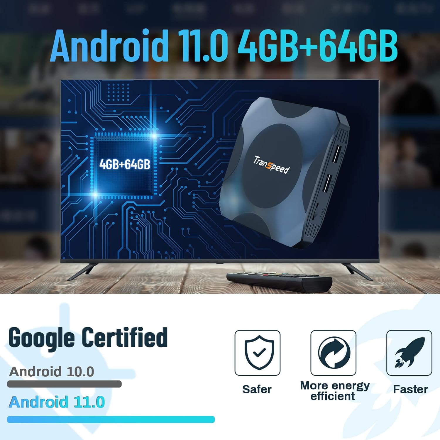 Android TV Box 11.0, 4GB 64GB Decodificador Android Box, Amlogic S905W2 Smart TV Box Fast Dual 1000M WiFi, Support AV1/ H.265/ 4K UHD/ 3D/ 2.4G-5G/ USB 2.0/ BT 5.2 con Mini Keyboard Control Remote Pack of 2