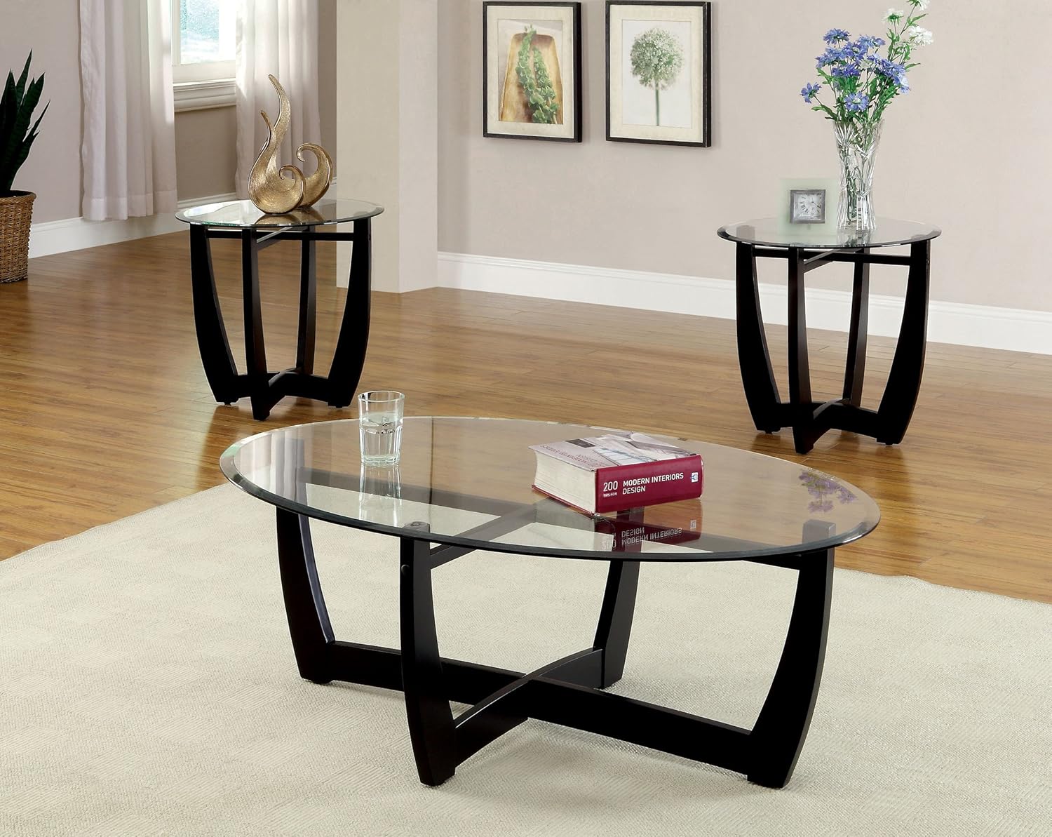 Furniture of America 3-Piece Jensen Table Set, Black Finish