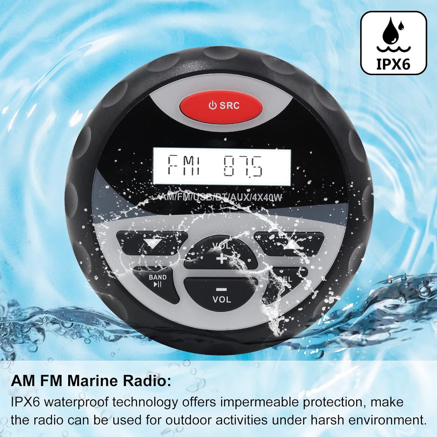 Herdio Marine Bluetooth Receiver Set-AM FM Radio and 4 inch Waterproof Speakers(2 Pairs)+Black Antenna for Boat Yacht ATV UTV
