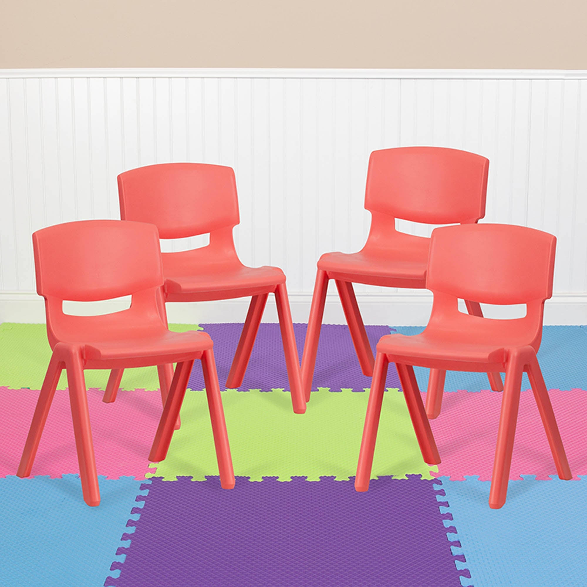 Offex Red Plastic Stackable School Chair with 13.25x22 Seat Height, 4 Pack