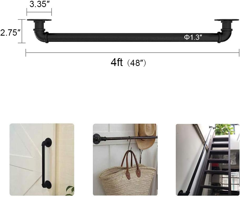 Staircase Handrail - 4ft. Complete Kit. Wrought Iron Banister Rail Wall Support Hand Railings for Stairs Pack of 2