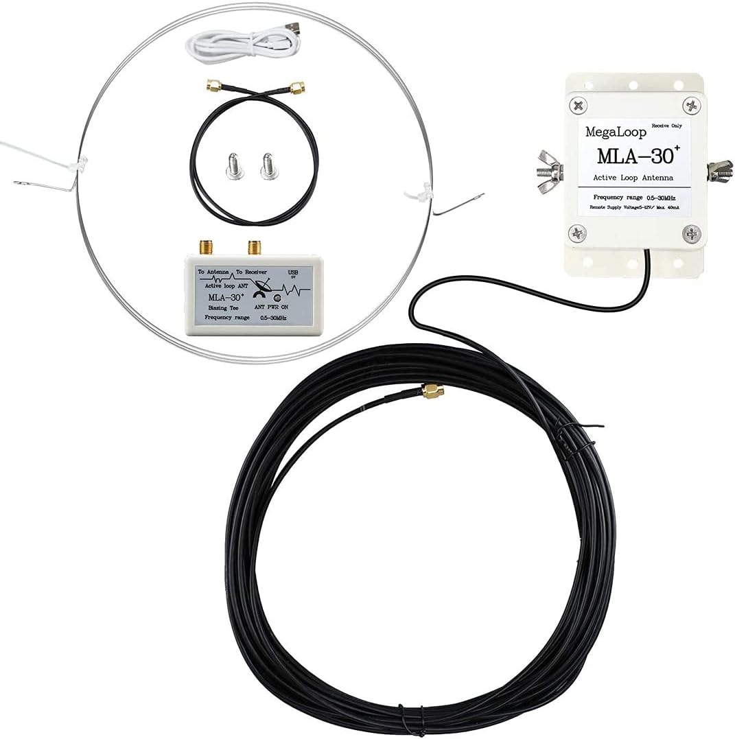 MLA-30+ Loop Antenna,100kHz-30MHz Active Receiving Antenna,MLA-30 Plus Loop Antenna for HA SDR Short Medium Wave Radio,with 10m Feeder,Built-in Low Noise Amplifier,for Rooftop,Balcony