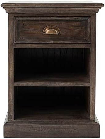 NovaSolo Halifax Mindi Wood Bedside Table with Shelves in Black Wash