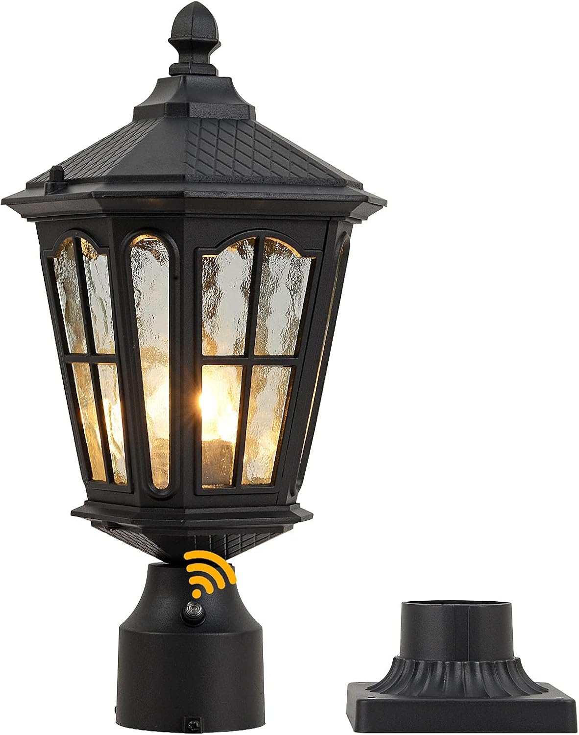 GYDZ Dusk to Dawn Post Light Outdoor with 3-Inch Pier Mount Base, 17''H Exterior Post Light Fixture,Waterproof IP65 Classic Die Cast Aluminum with Water Ripple Glass, E26 Base 60W Max,Matte Black