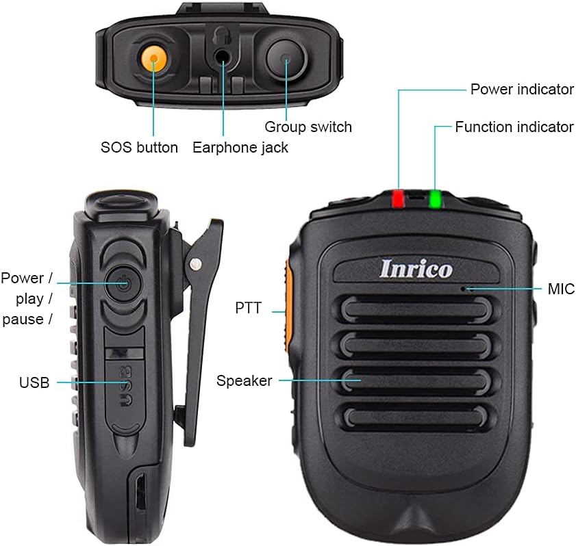 Inrico B01 Bluetoth Speaker Mic for Zello,Wirelss Speaker Mic for iOS System Bluetooth Version 4.2 Support W7 N60 W2PLUS Android Mobile Radio Phone Pack of 2