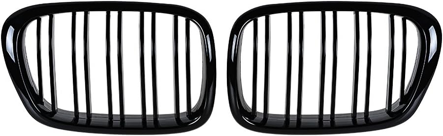 Astra-Depot 1 Pair Glossy Black M-Color Double Line Kidney Grille for 1997-2003 E39 520i 523i 525i 528i 530i 535i 540i M5