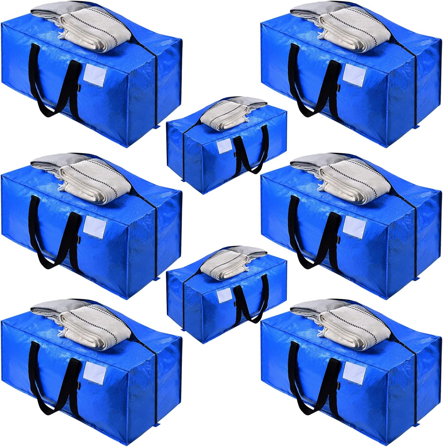 Purbree Moving Bags Heavy Duty Extra Large with Strong Handles Backpack Straps & Zippers,Blue Moving Totes,Packing Bags for Moving,Heavy Duty Storage Bags Compatible with Ikea Frakta Cart, 8 Pack