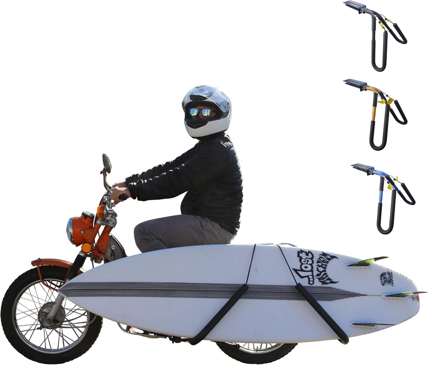 Ho Stevie! Scooter/Moped Surfboard Rack [Choose Color] Cruise to Your Surf Spot Pack of 2