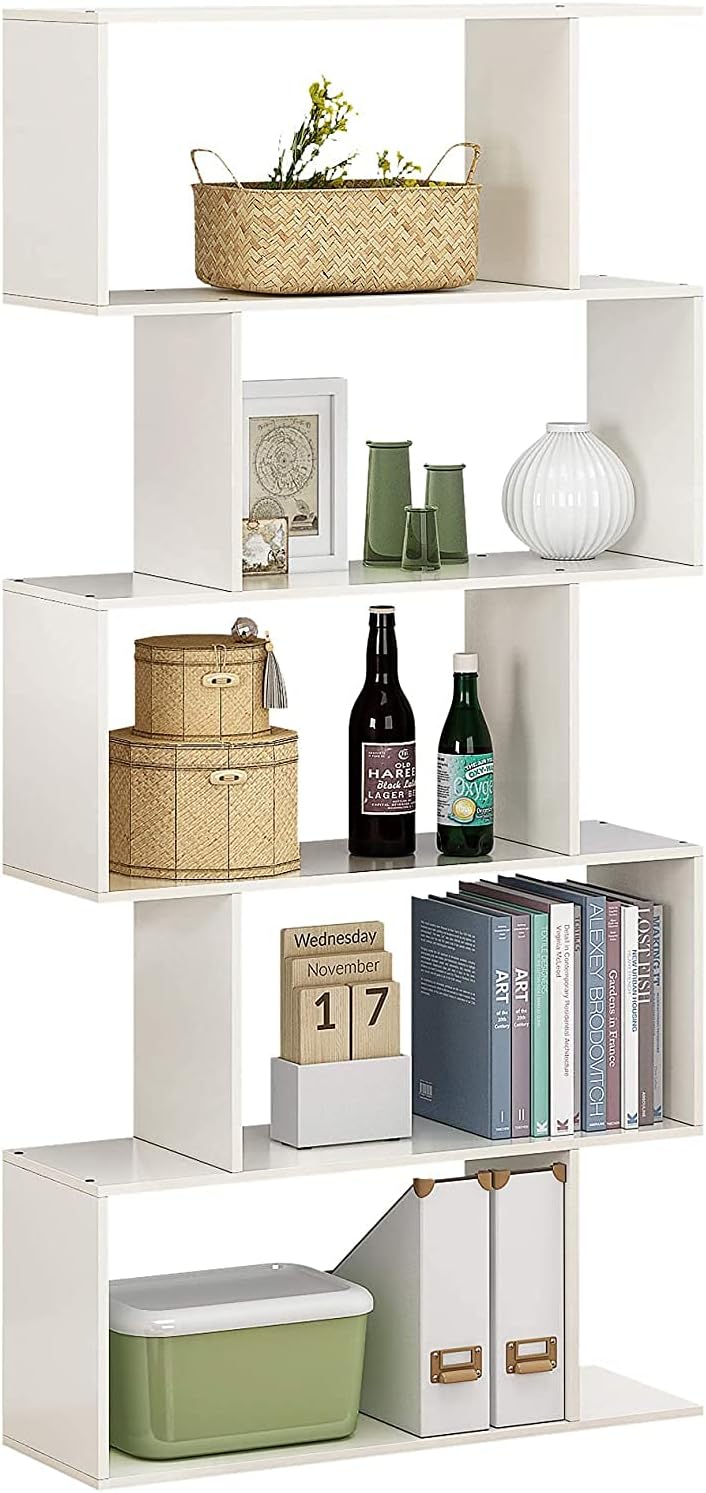 JEROAL 5-Tier Bookshelf，Freestanding Display Rack Storage Shelving, Wooden Open Bookcase for Home Office, White