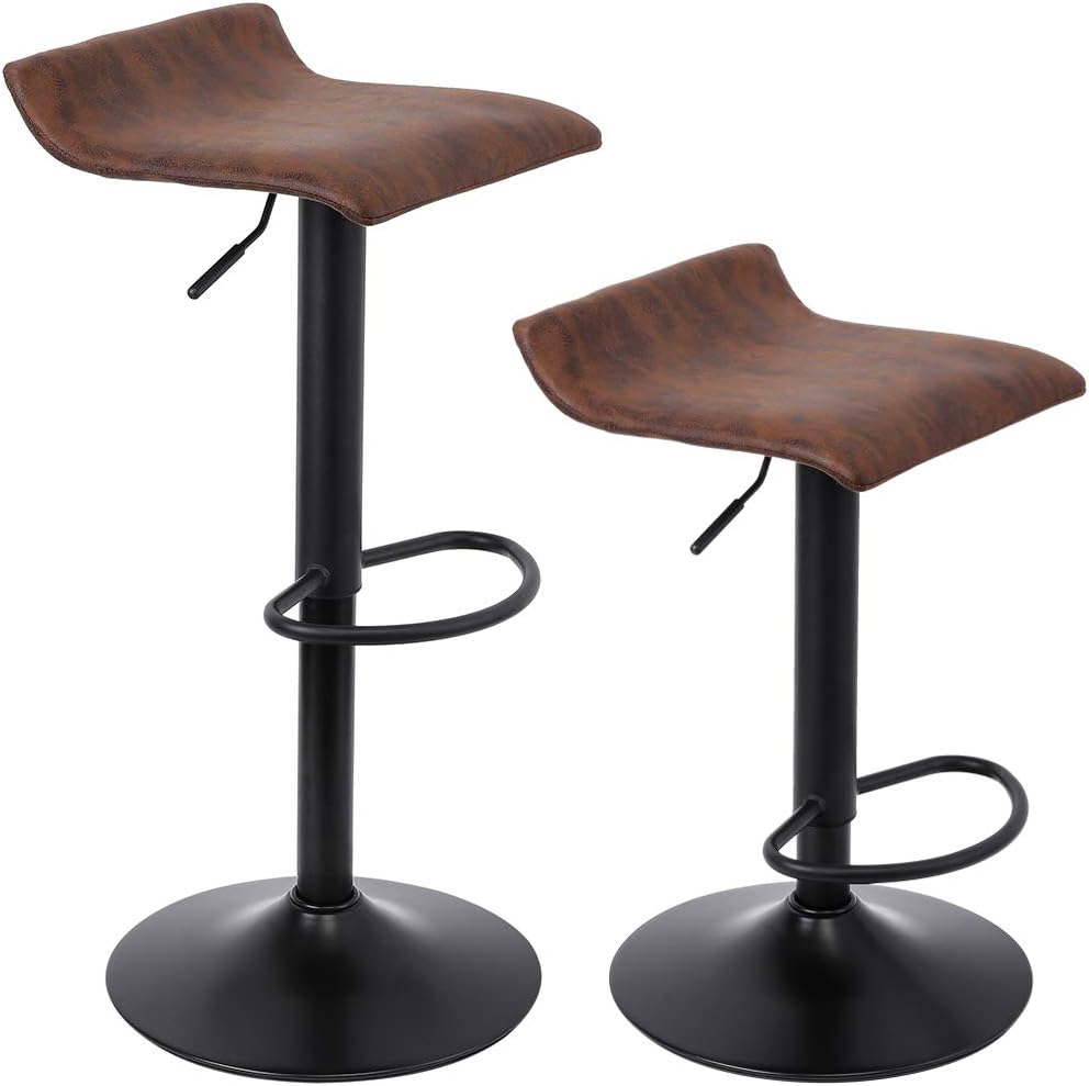 SUPERJARE Adjustable Bar Stools Set of 2, Rustic Swivel Barstools with Back, Modern Counter Height Chairs for Pub Kitchen, Retro Brown