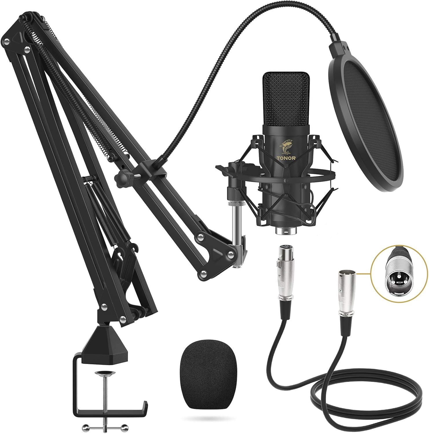 XLR Condenser Microphone, TONOR Professional Cardioid Studio Mic Kit with T20 Boom Arm, Shock Mount, Pop Filter for Recording, Podcasting, Voice Over, Streaming, Home Studio, YouTube (TC20) Pack of 2