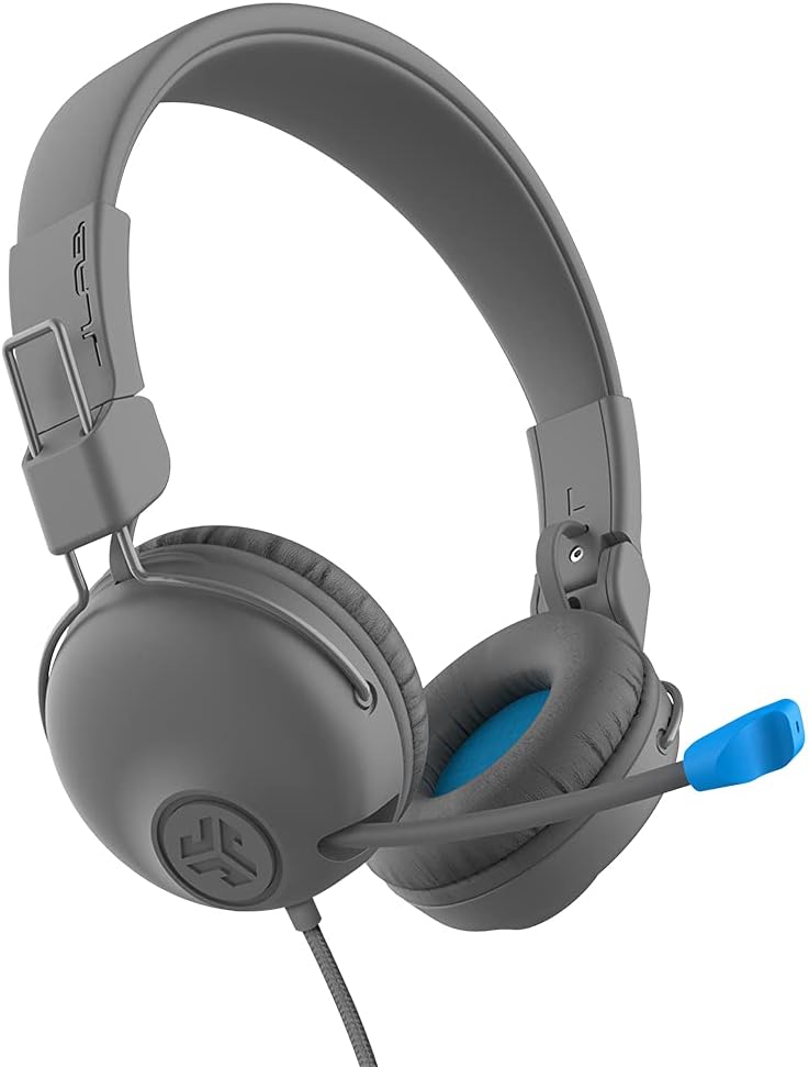 JLab JBuddies Learn On-Ear Kids Headphones | Retractable Boom Mic | Built-in Volume Regulators for Safety | Folding | Adjustable | Great for Schooling Homework and Virtual Classes