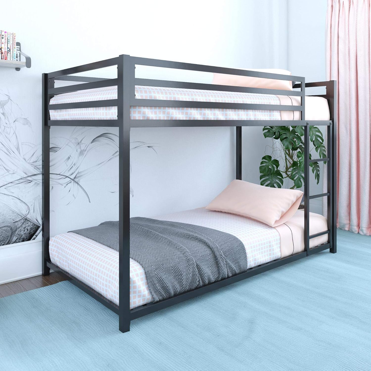 DHP Miles Metal Bunk Bed, Black, Twin over Twin