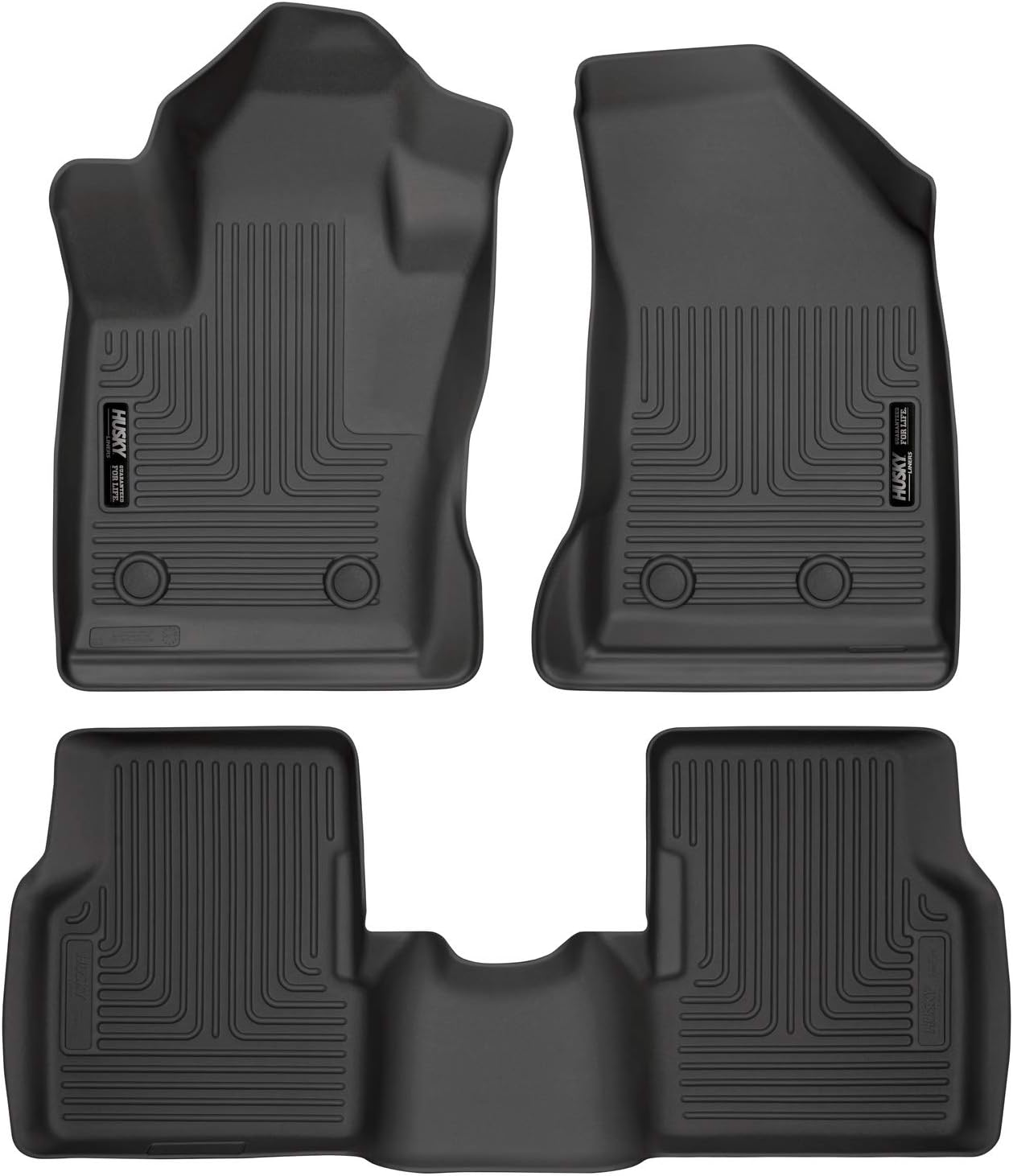 Husky Liners Weatherbeater Series | Front & 2nd Seat Floor Liners - Black | 95681 | Fits 2017-2022 Jeep Compass w/ Passenger Side w/ 2 Floor Mat Retaining Posts 3 Pcs