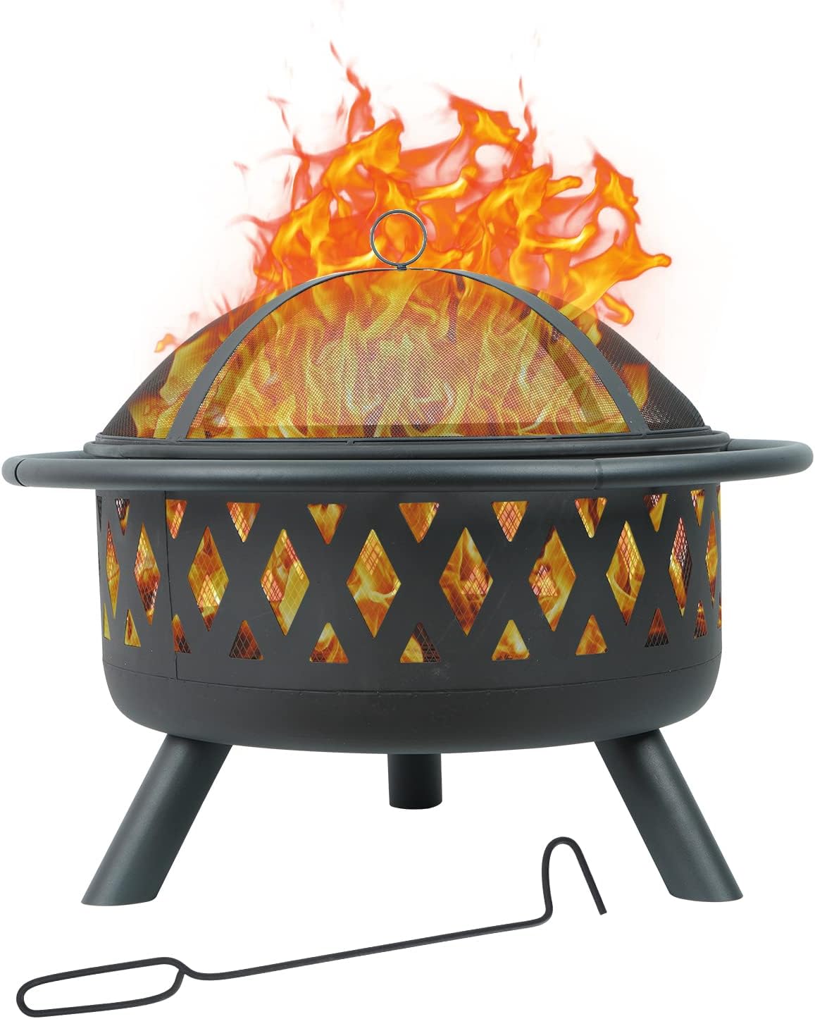 Fire Pit Outdoor Wood Burning Firepit Metal Bonfire Firepit with Cover and Log Poker for Patio, Picnic Camping Backyard, 30 Inch,Crossweave