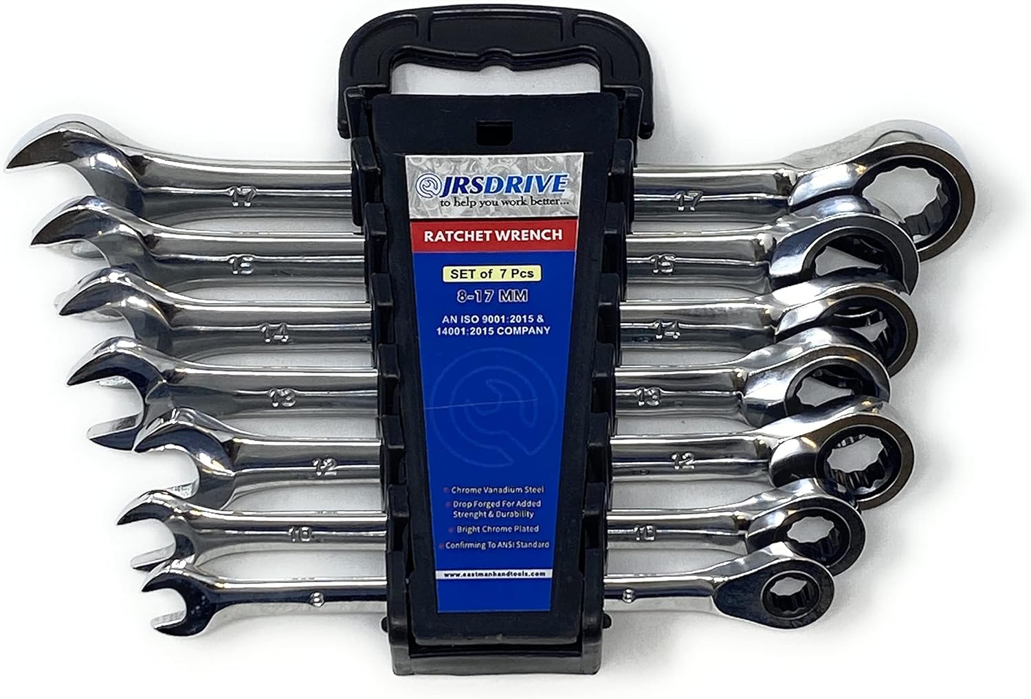 JRSDrive Ratcheting Combination Wrench, Set of 7 pcs, Metric, Chrome Vanadium Steel ( E2257 ) Pack of 2