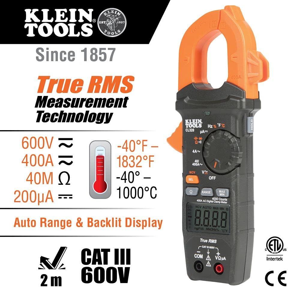 Klein Tools CL320KIT HVAC Kit for HVAC Testing; Digital Clamp Meter, Non-Contact Voltage Tester, and Infrared/Probe Thermometer