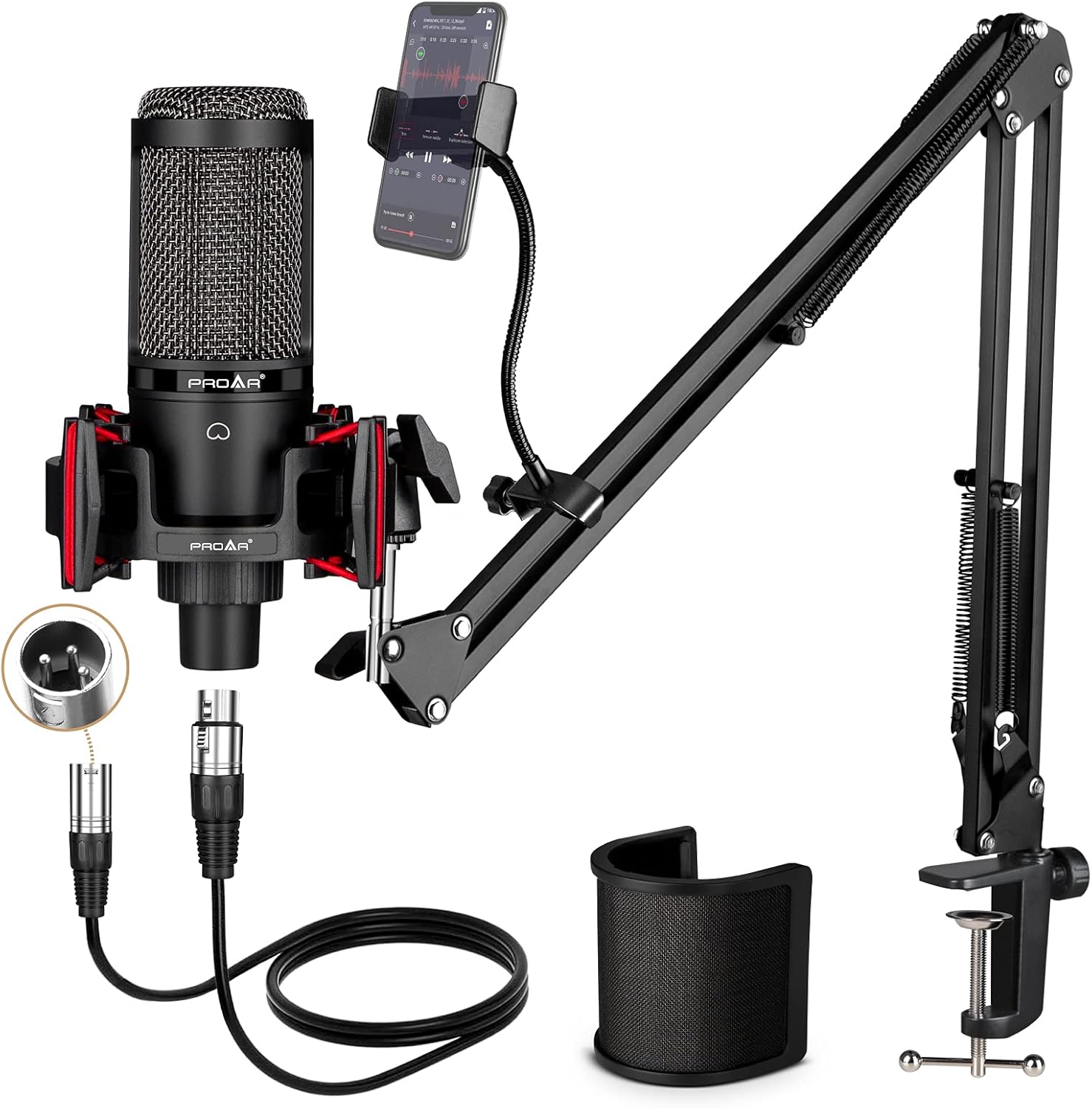 Condenser Microphone XLR,Professional Studio Recording Microphone for Computer PC,Cardioid Podcast Mic Kit with Boom Arm,Gaming Microphone for Streaming,ASMR,Singing,Voice Over,Vocal,YouTube,Zoom Pack of 2