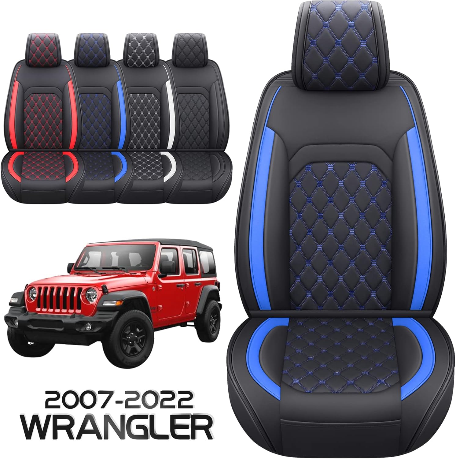 Aierxuan Wrangler JK JL Front Seat Covers Custom Fit 2/4 Door 2007-2022 Unlimited X Rubicon 392 Sahara Willys Sport High Altitude Truck Pickup Waterproof Leather Cushions (2 PCS Front/Black-W)