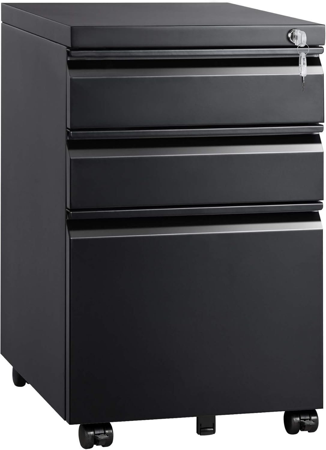 DEVAISE 3 Drawer Mobile File Cabinet with Lock, Under Desk Metal Filing Cabinet for Legal/Letter/A4 File, Fully Assembled Except Wheels, Black