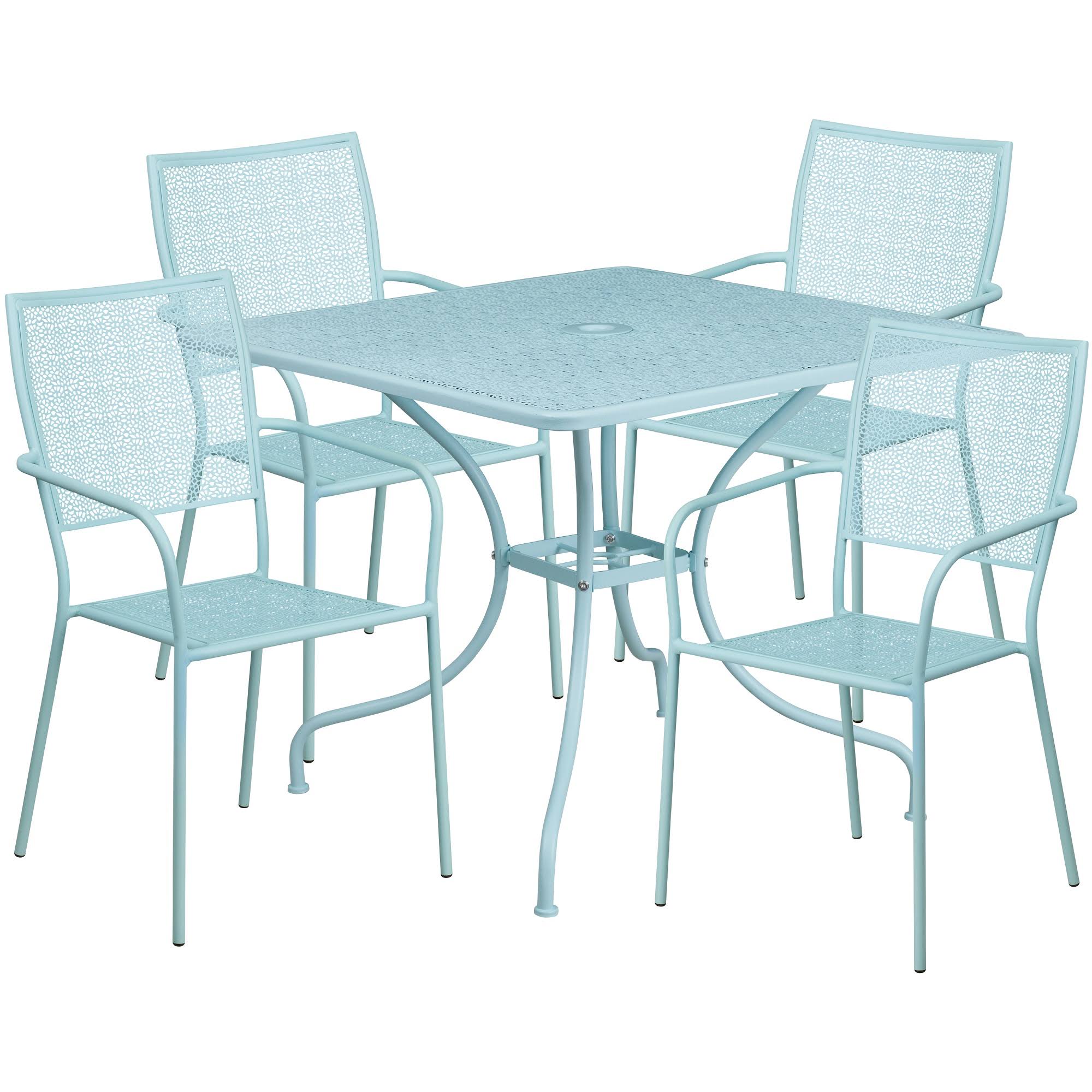 5-Piece Sky Blue Contemporary Outdoor Furniture Patio Dining Table with Square Back Chairs