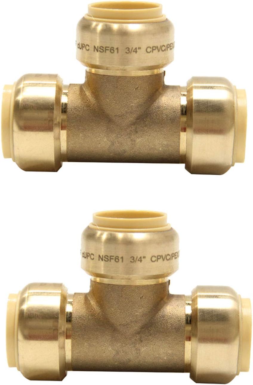 (Pack of 2) EFIELD 3/4 Inch Tee Push-Fit Fitting to Connect Pex, Copper, CPVC, Lead Free
