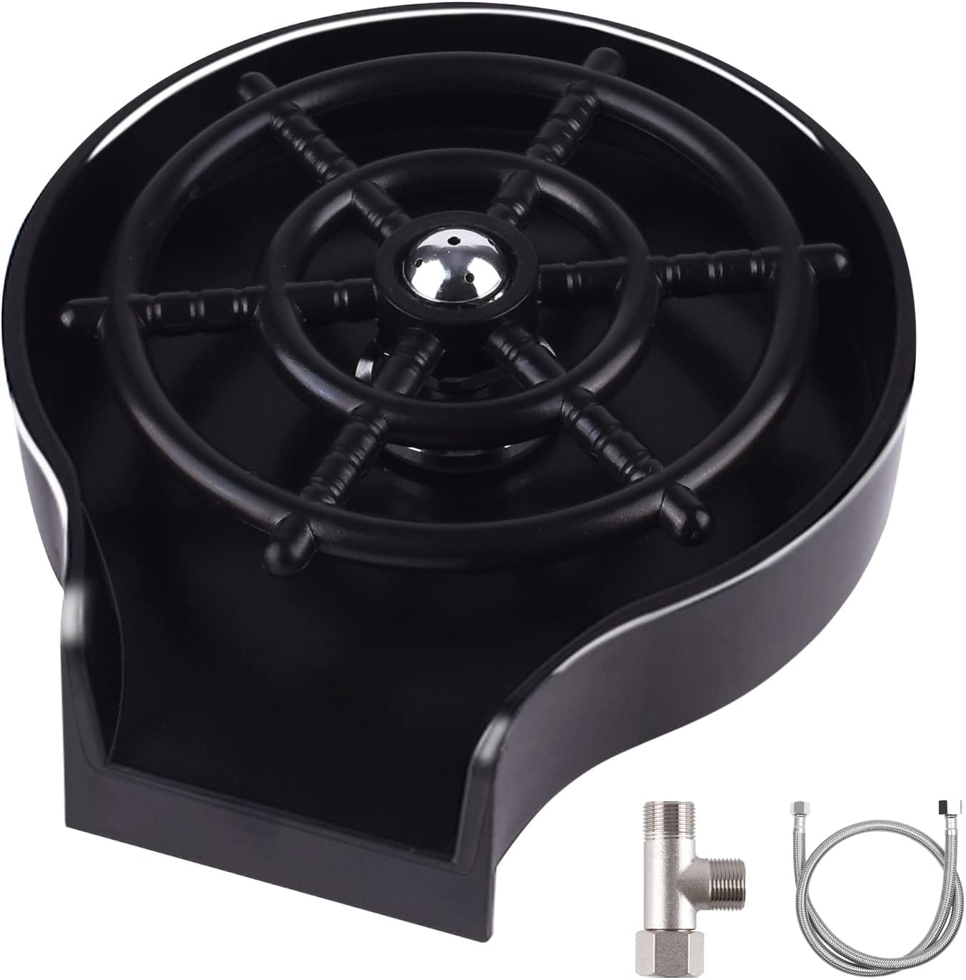 BAYTORY Upgrade Glass Rinser for Kitchen Sink, Faucet Bottle Washer for Bar, Cup Cleaner Anti-rust ABS Black Rinsing Sinks Accessories