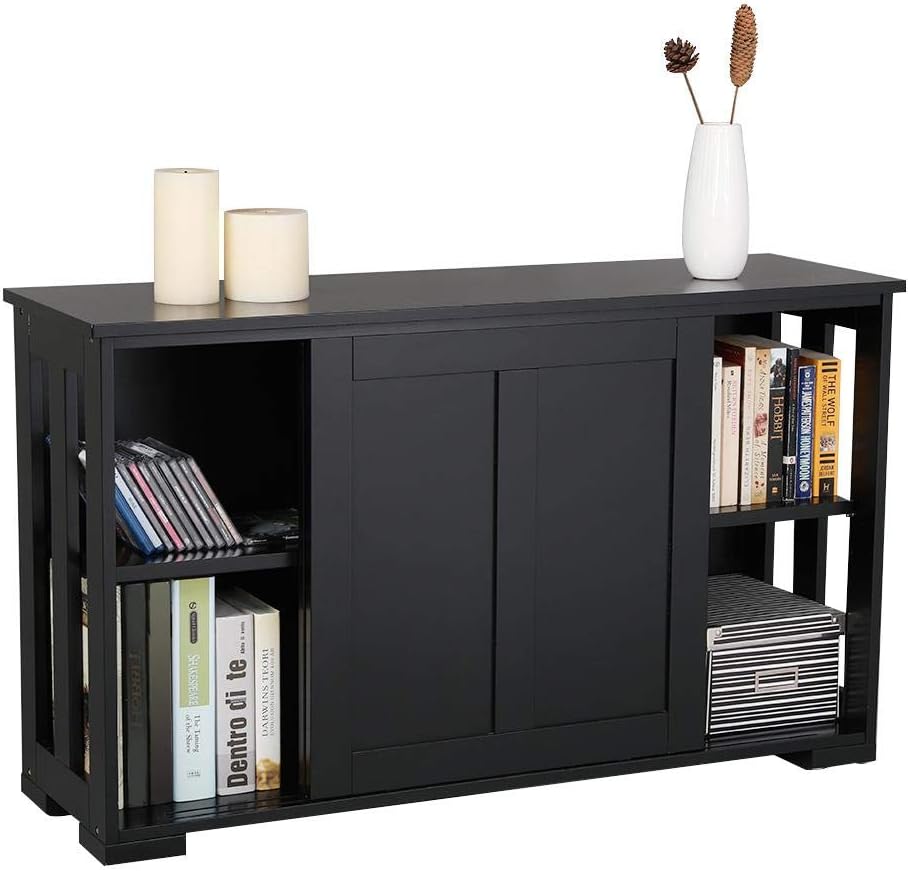 Yaheetech Buffet Sideboard with Sliding Door and Adjustable Shelf Stackable Cabinets Wooden Console Table Kitchen Dining Room Storage Cupboard, Black