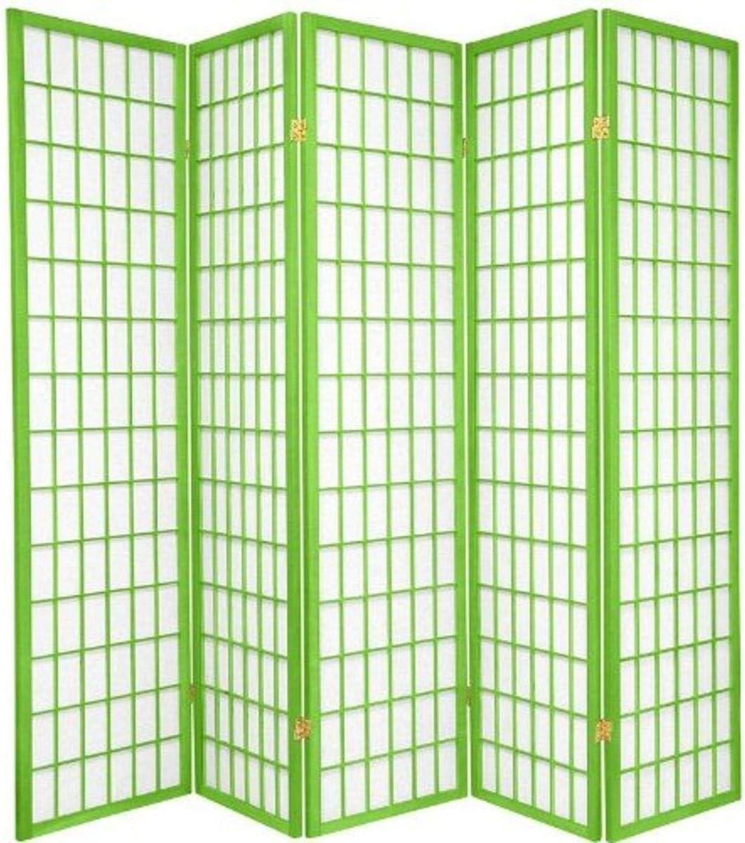 ORIENTAL Furniture 6-Feet Window Pane Japanese Shoji Folding Privacy Screen Room Divider, 5 Panel Hunter